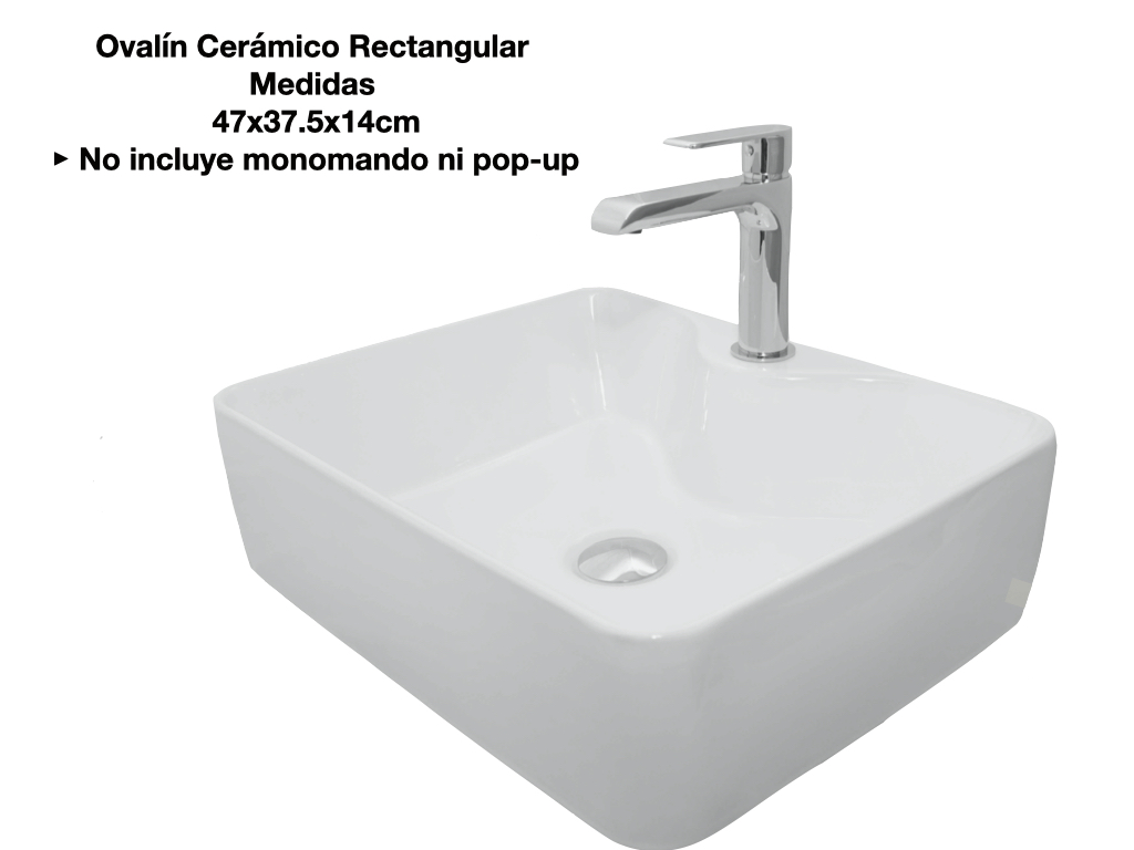 Ovalín Lavabo Cerámico Rectangular Sobreponer 47x37.5x14cm