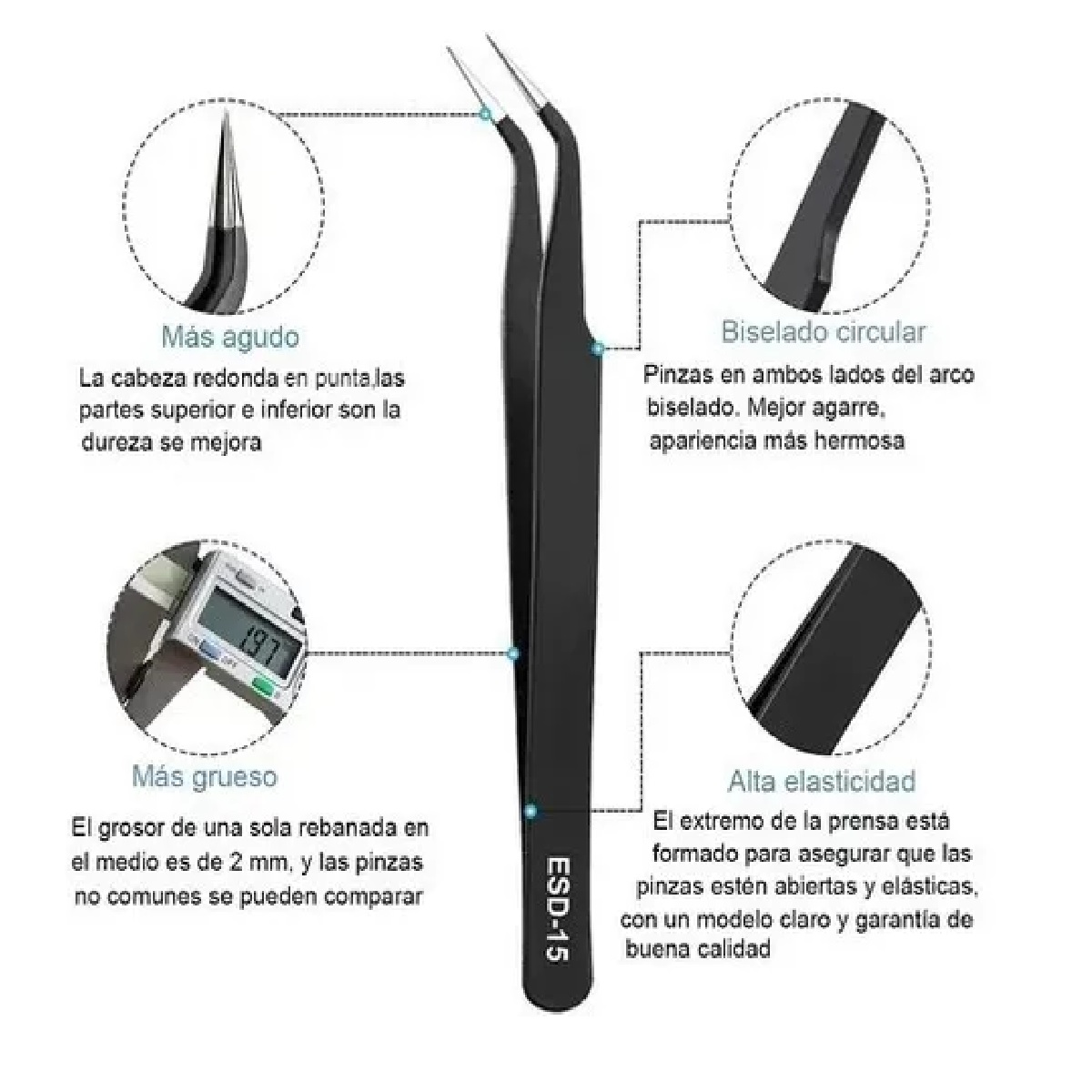 Kit Pinzas Antiestáticas Precisión Herramienta Electronica