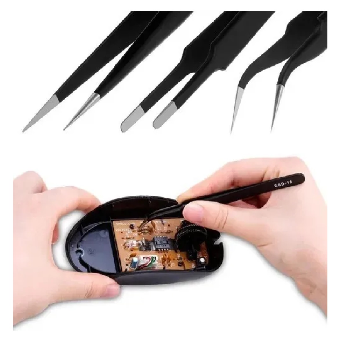 Kit Pinzas Antiestáticas Precisión Herramienta Electronica