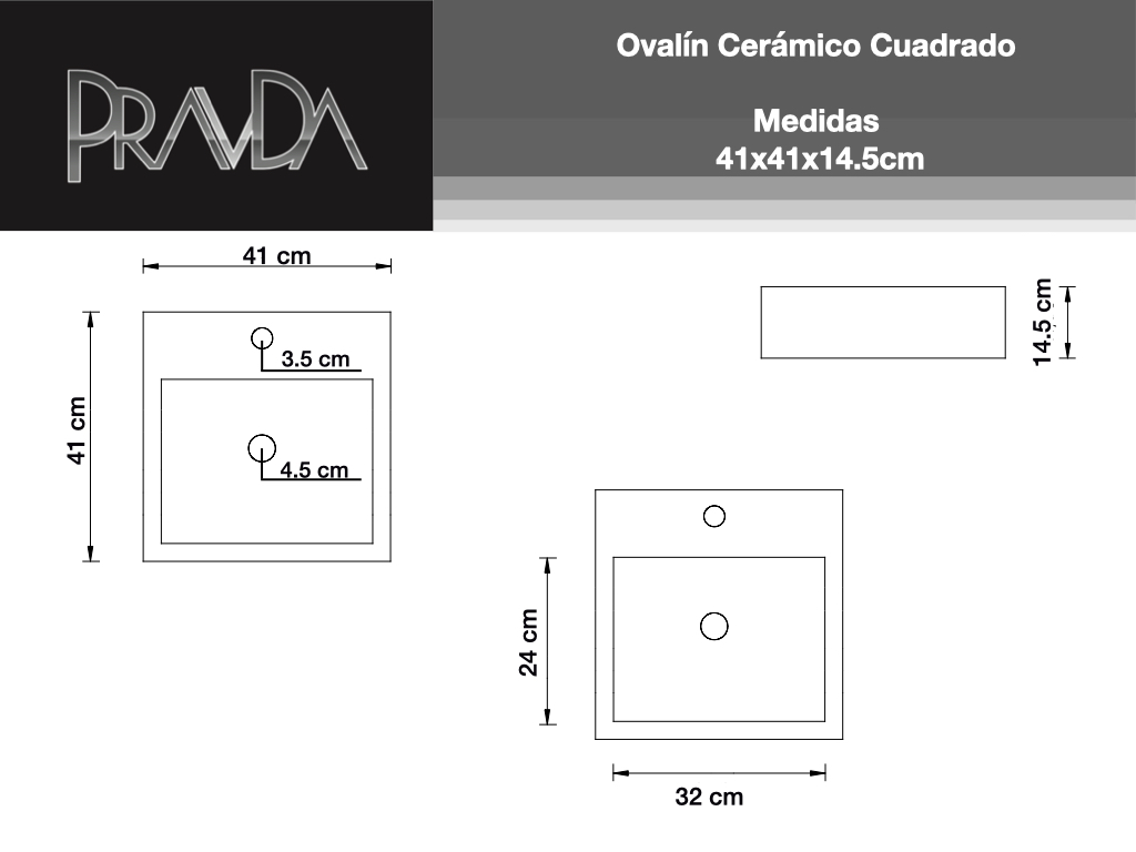 Ovalín Lavabo Cerámico Cuadrado Sobreponer 41x41x14.5cm