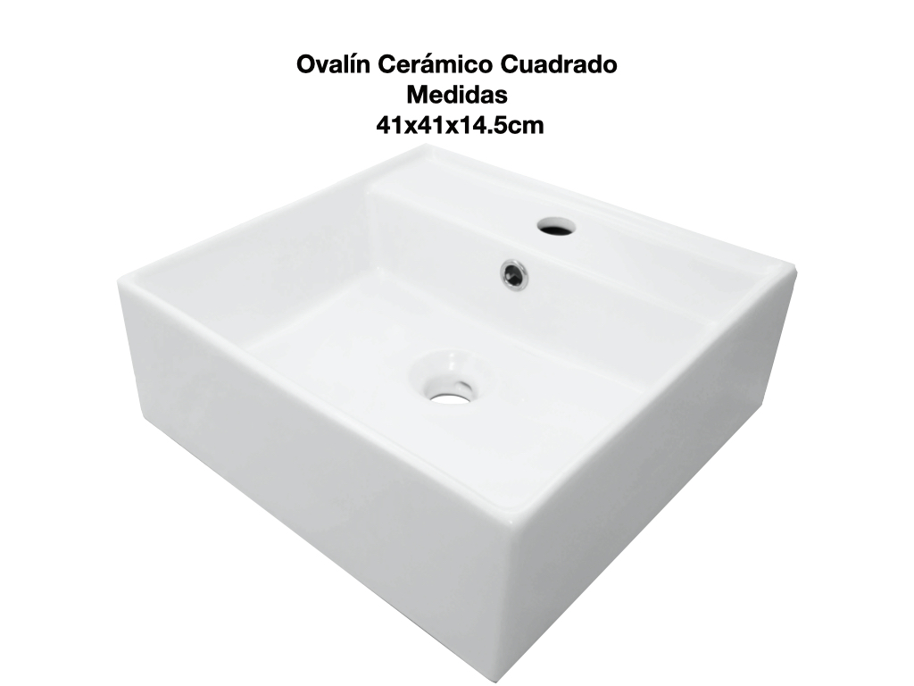 Ovalín Lavabo Cerámico Cuadrado Sobreponer 41x41x14.5cm