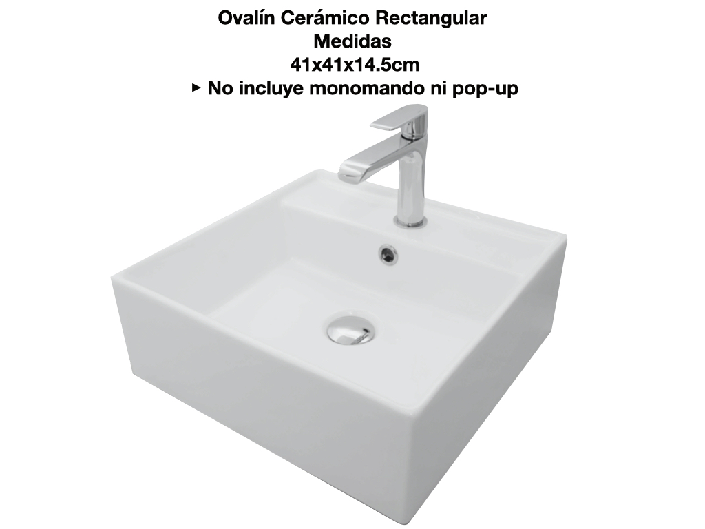 Ovalín Lavabo Cerámico Cuadrado Sobreponer 41x41x14.5cm
