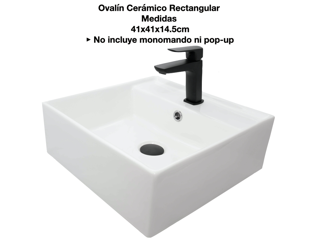 Ovalín Lavabo Cerámico Cuadrado Sobreponer 41x41x14.5cm