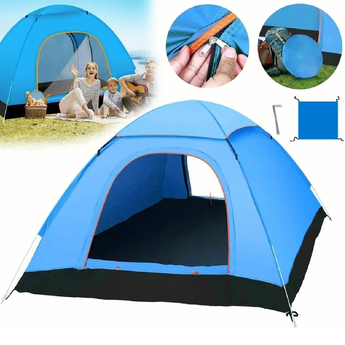 Tienda Casa De Campaña 3-4 Personas Camping Azul claro