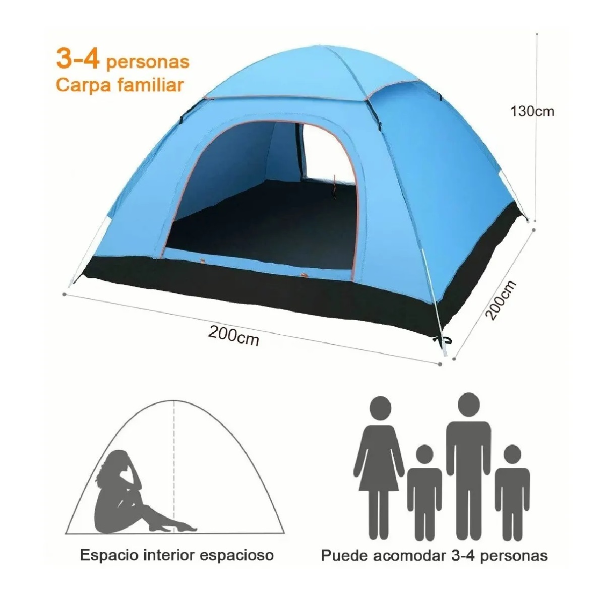 Tienda Casa De Campaña 3-4 Personas Camping Azul claro