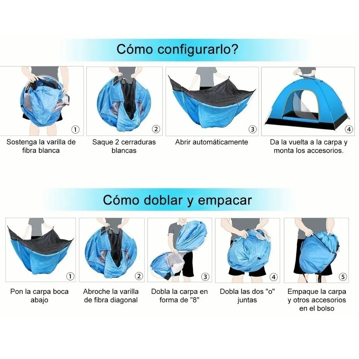 Tienda Casa De Campaña 3-4 Personas Camping Azul claro