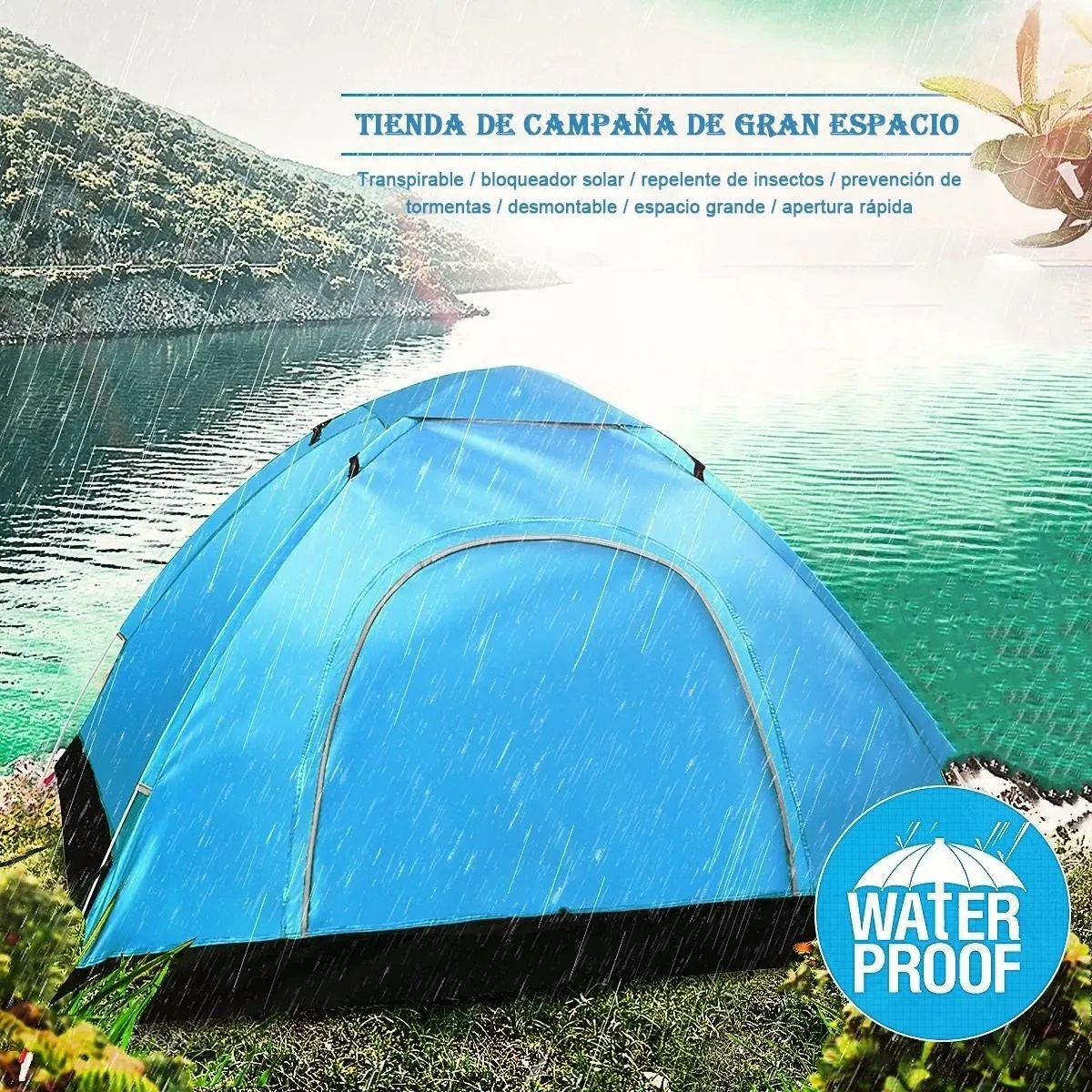Tienda Casa De Campaña 3-4 Personas Camping Azul claro