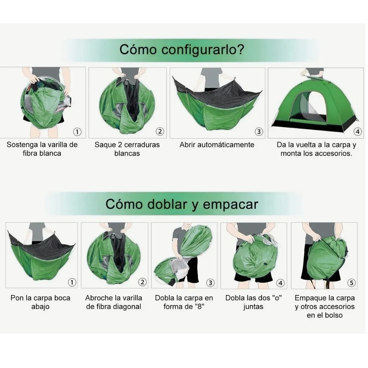 Tienda Casa De Campaña 3-4 Personas Camping Verde Obscuro