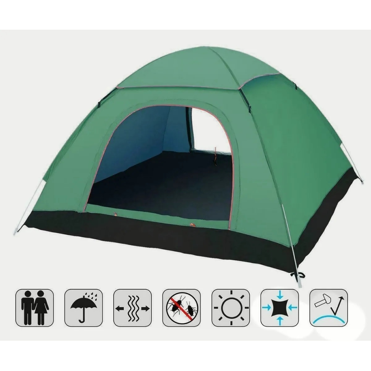 Tienda Casa De Campaña 3-4 Personas Camping Verde Obscuro