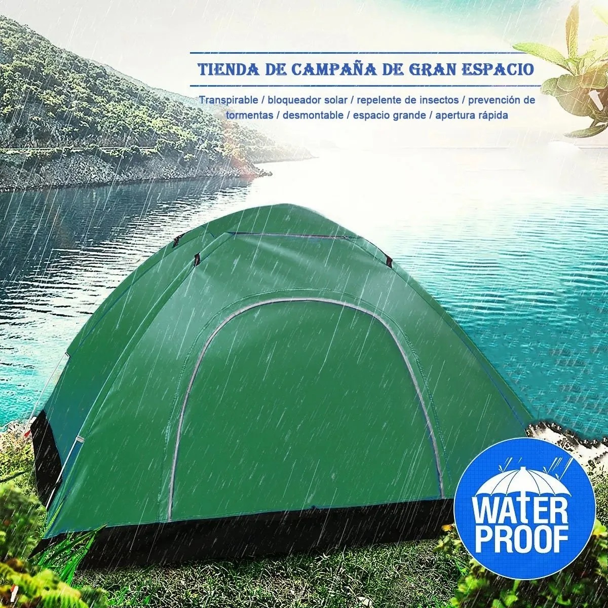 Tienda Casa De Campaña 3-4 Personas Camping Verde Obscuro