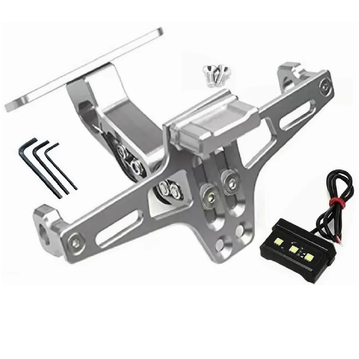 Porta Placas Soporte Accesorios Universal Aluminio Moto Plateado