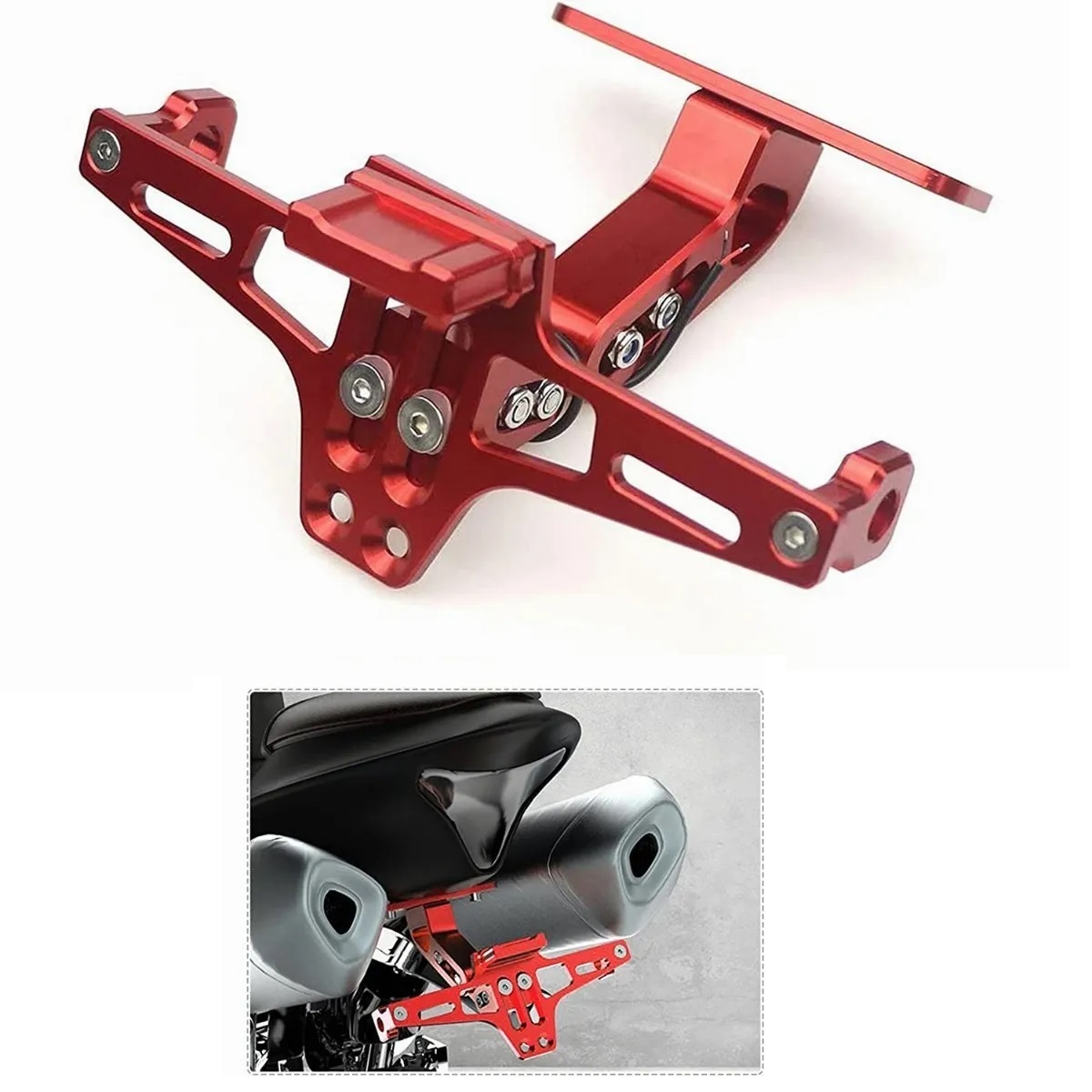 Porta Placas Moto Accesorios Soporte Aluminio Motocicleta Rojo