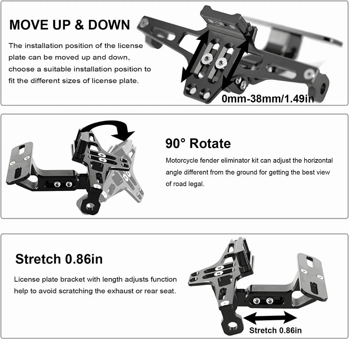 Porta Placa Motocicleta De Aluminio Abatible Universal Motos Negro