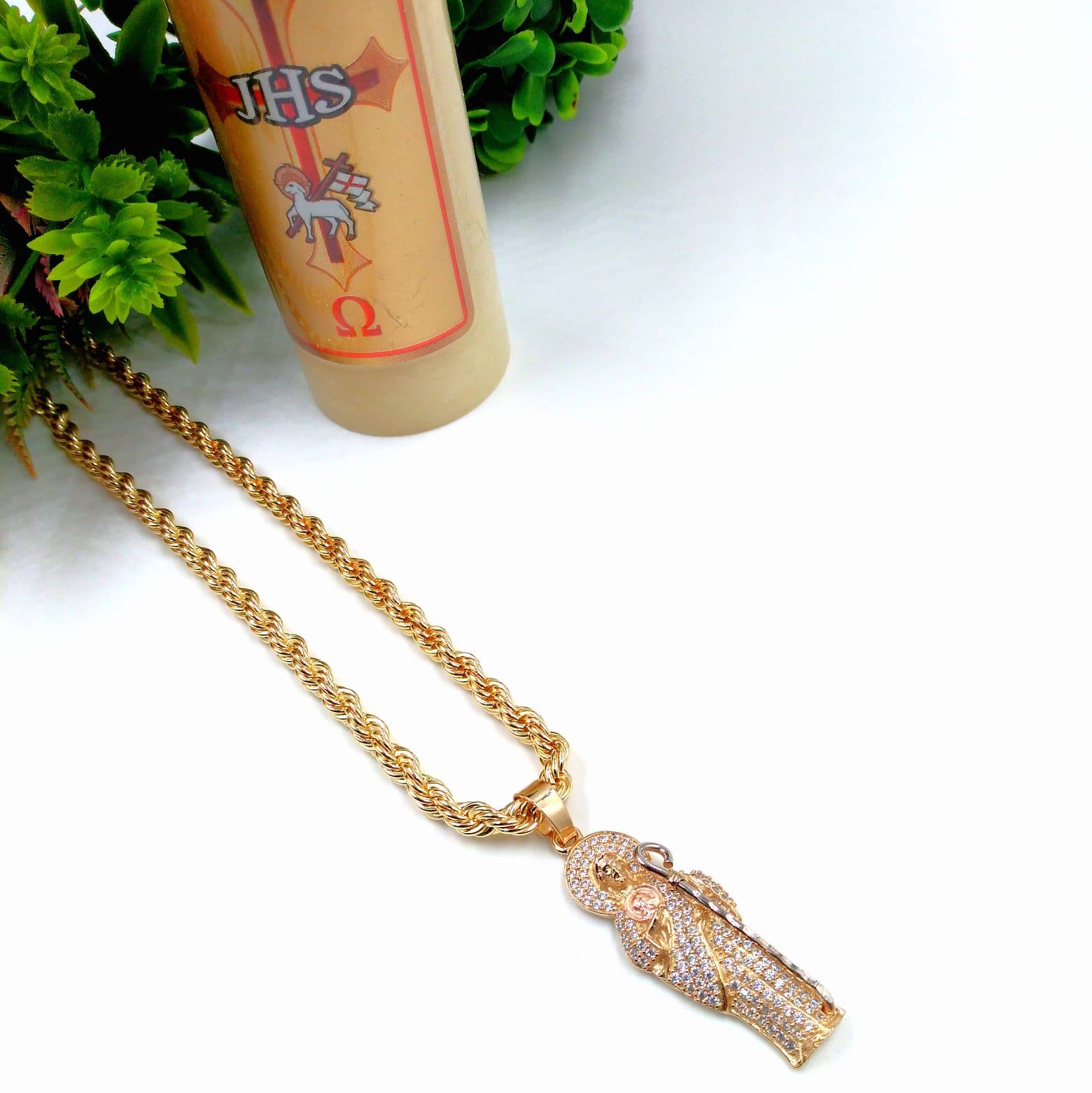 Collar Bijoux Marquise Dije San Judas Con Torzal Chapa Oro 18k