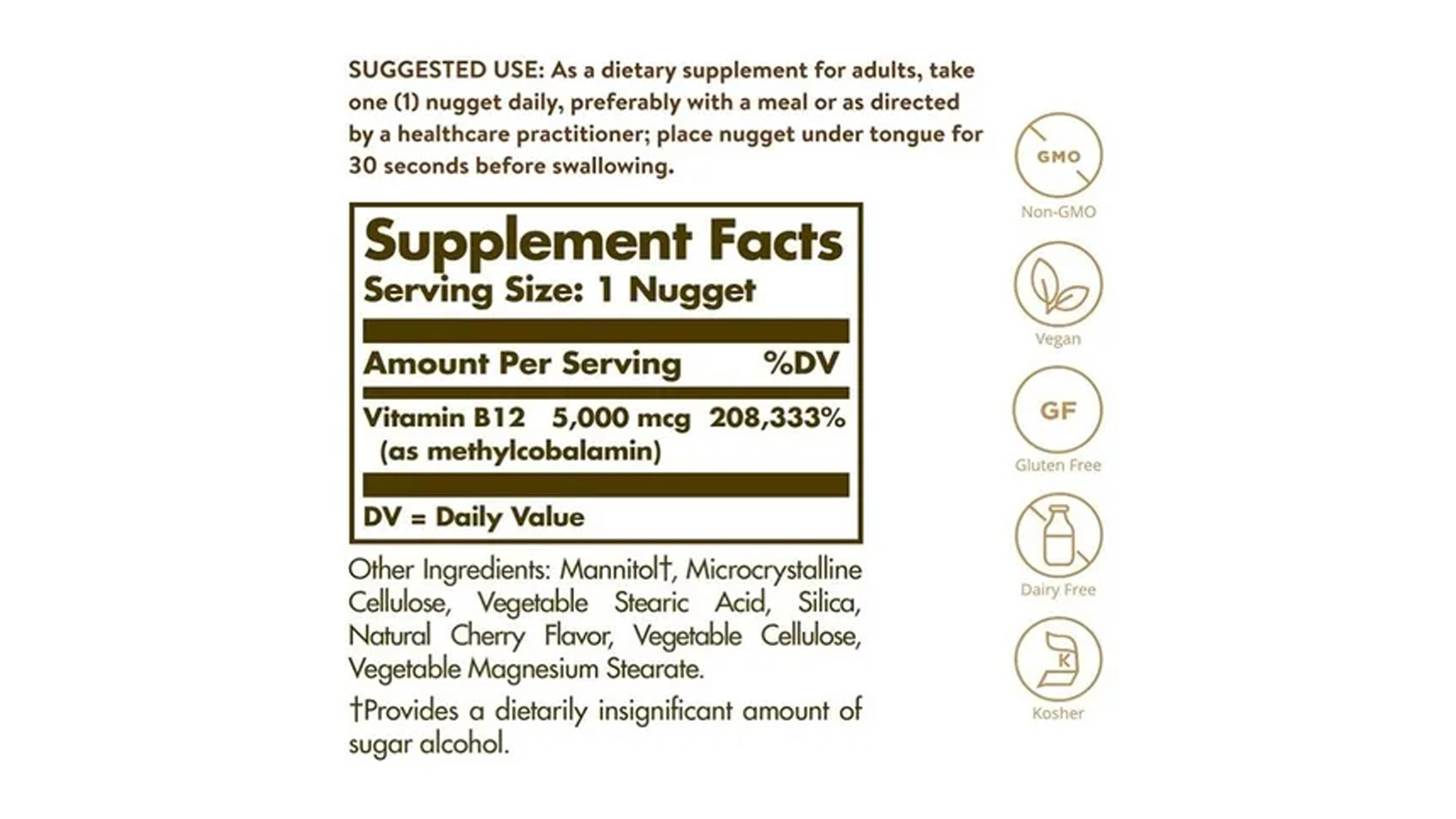 Metilcobalamina Vitamina B12 5000mcg Sublingual 60cap Solgar 