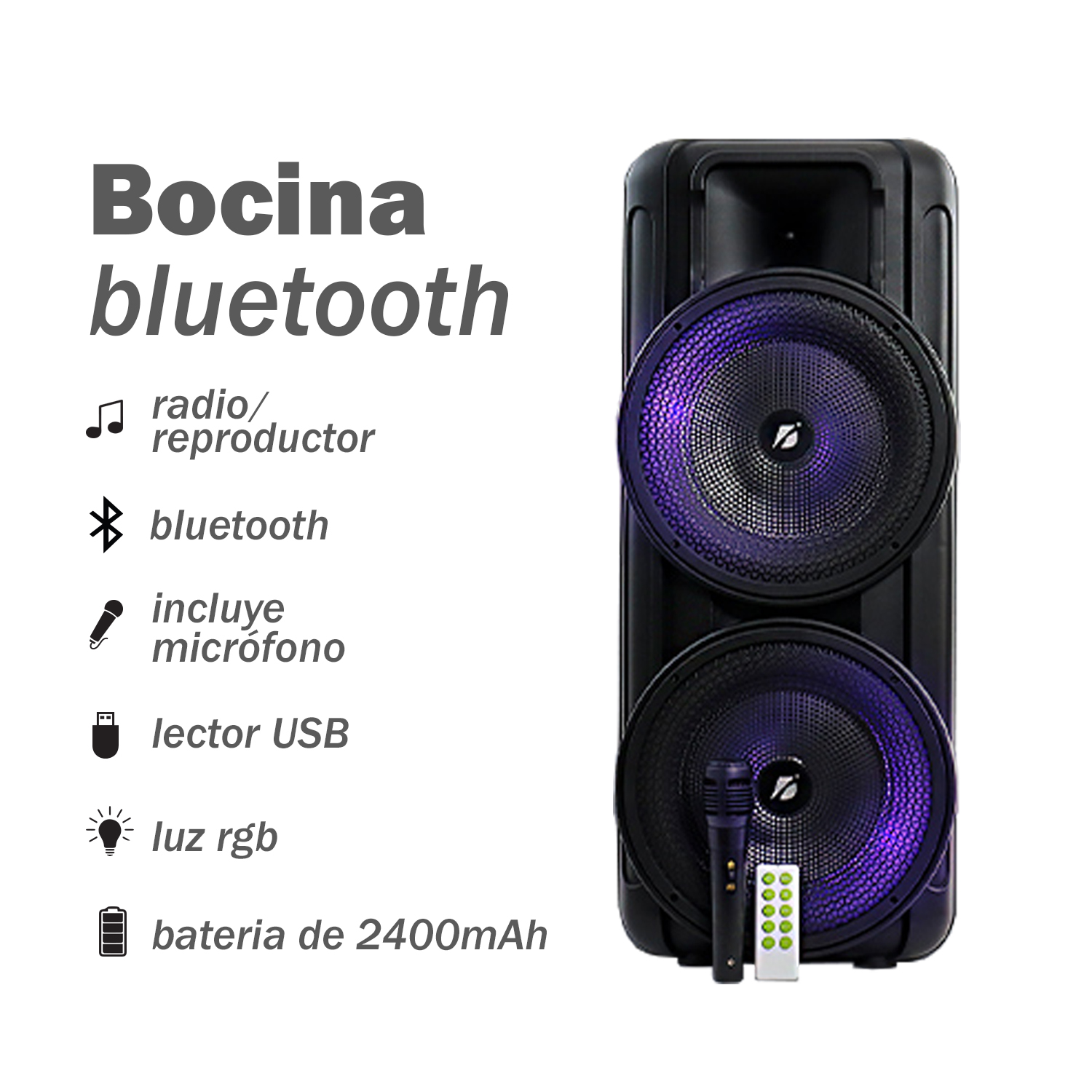 Bocina Doble Portátil de 8" Link Bits KTS-1627