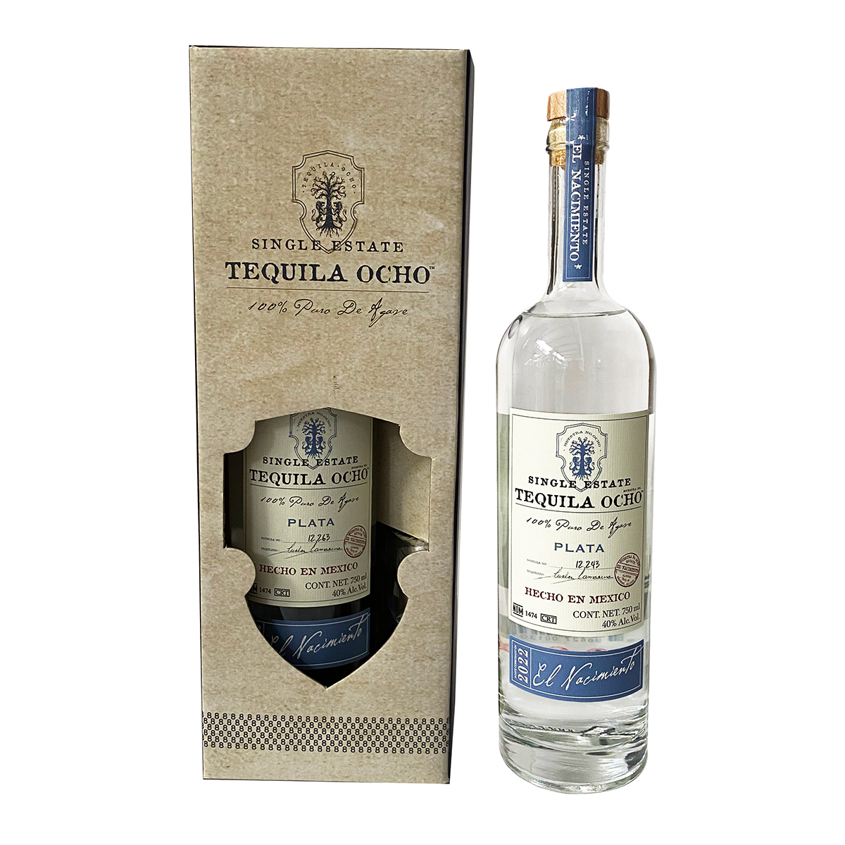 Gift Pack Tequila Ocho Plata 750 ml con Licorera