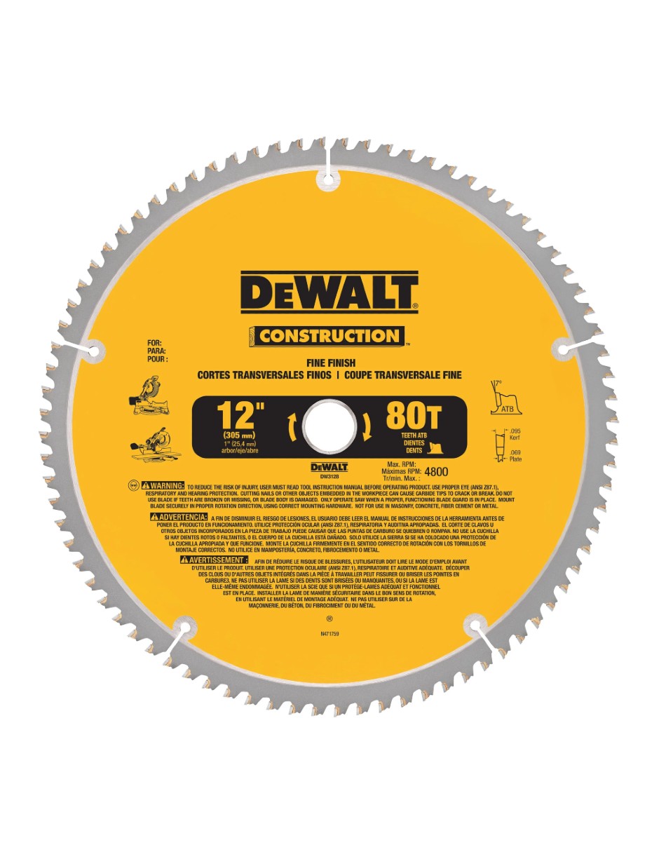 DEWALT DW3128 Hoja de sierra de corte fino 12 Pulgadas Reacondicionado Grado A