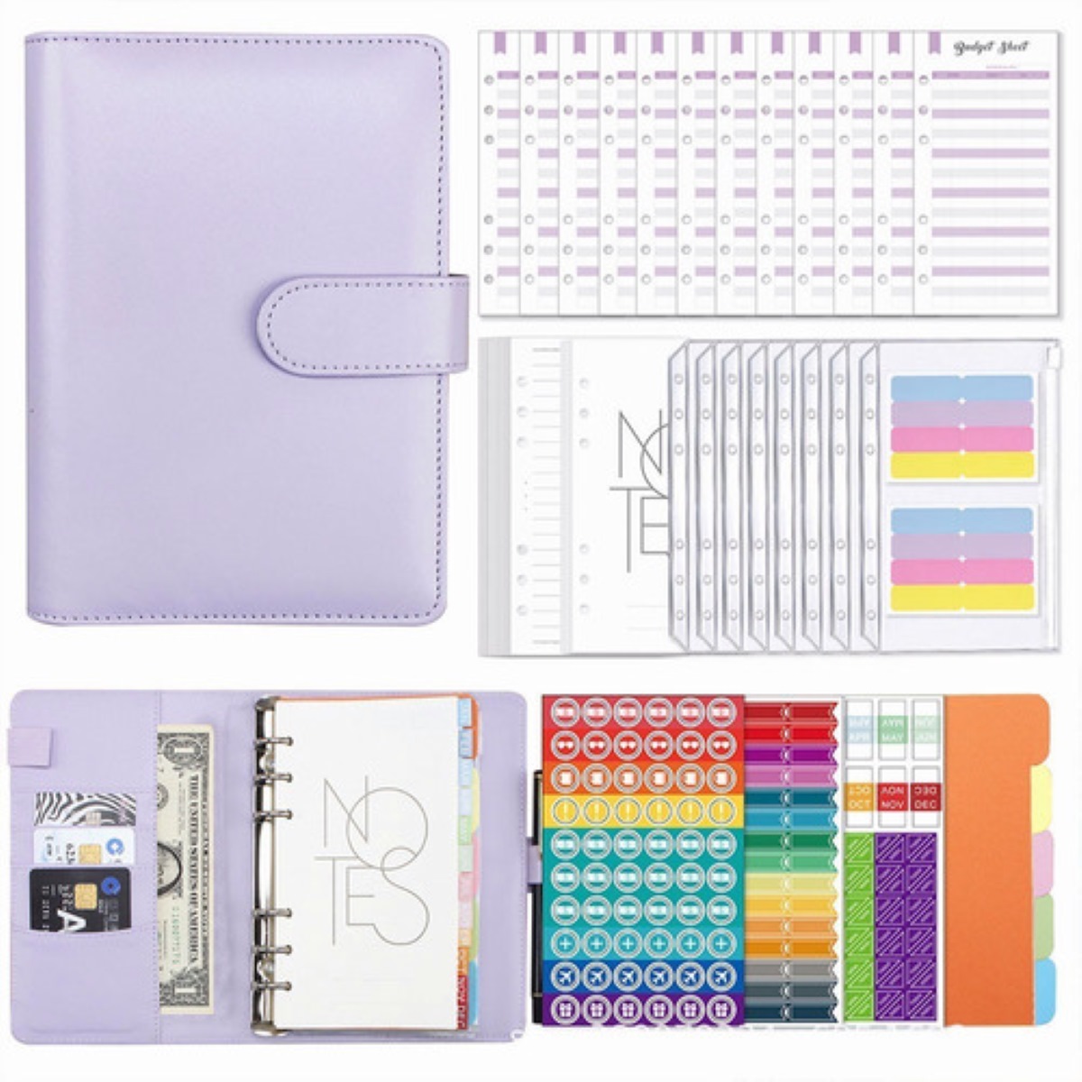 Kit De Carpeta Planner Cuaderno De Hojas Piel Púrpura