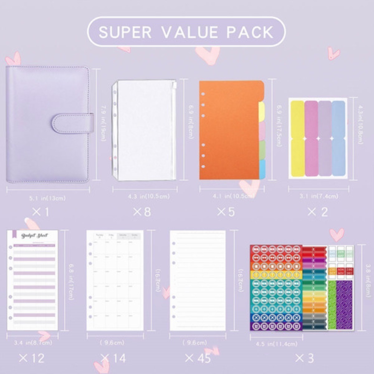 Kit De Carpeta Planner Cuaderno De Hojas Piel Púrpura