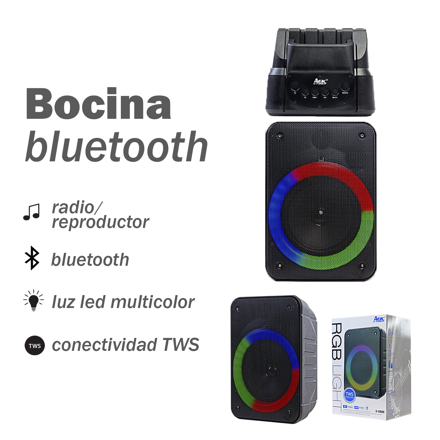 Bocina Portátil Bluetooth de 6" AEK Cyber S-10606b