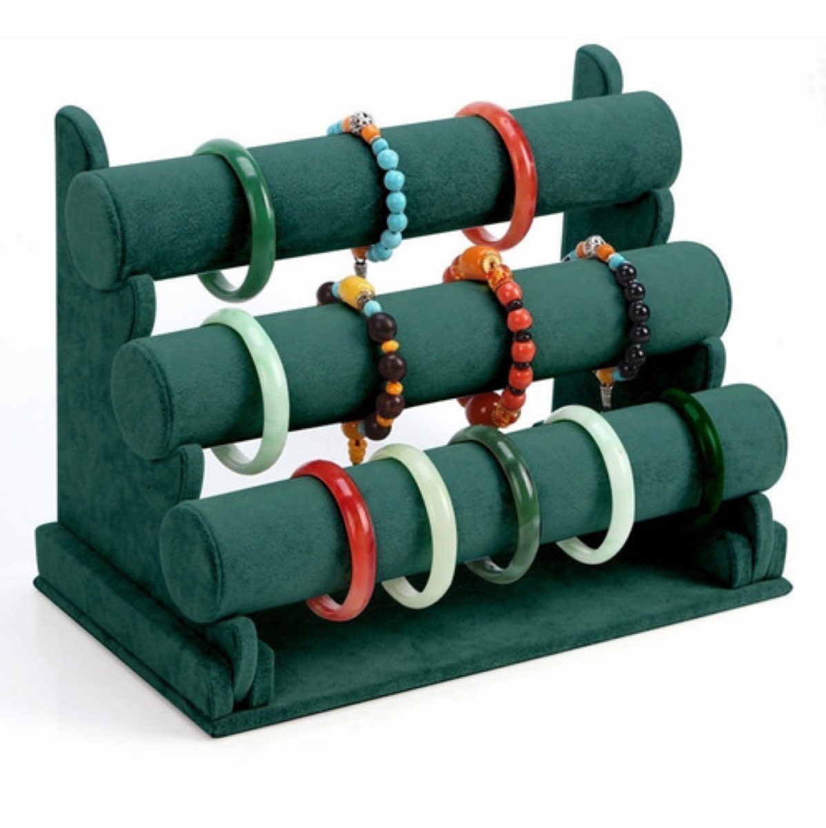 Exhibidor Porta Pulseras y joyeríacon porta Reloj Con 3 Niveles Verde