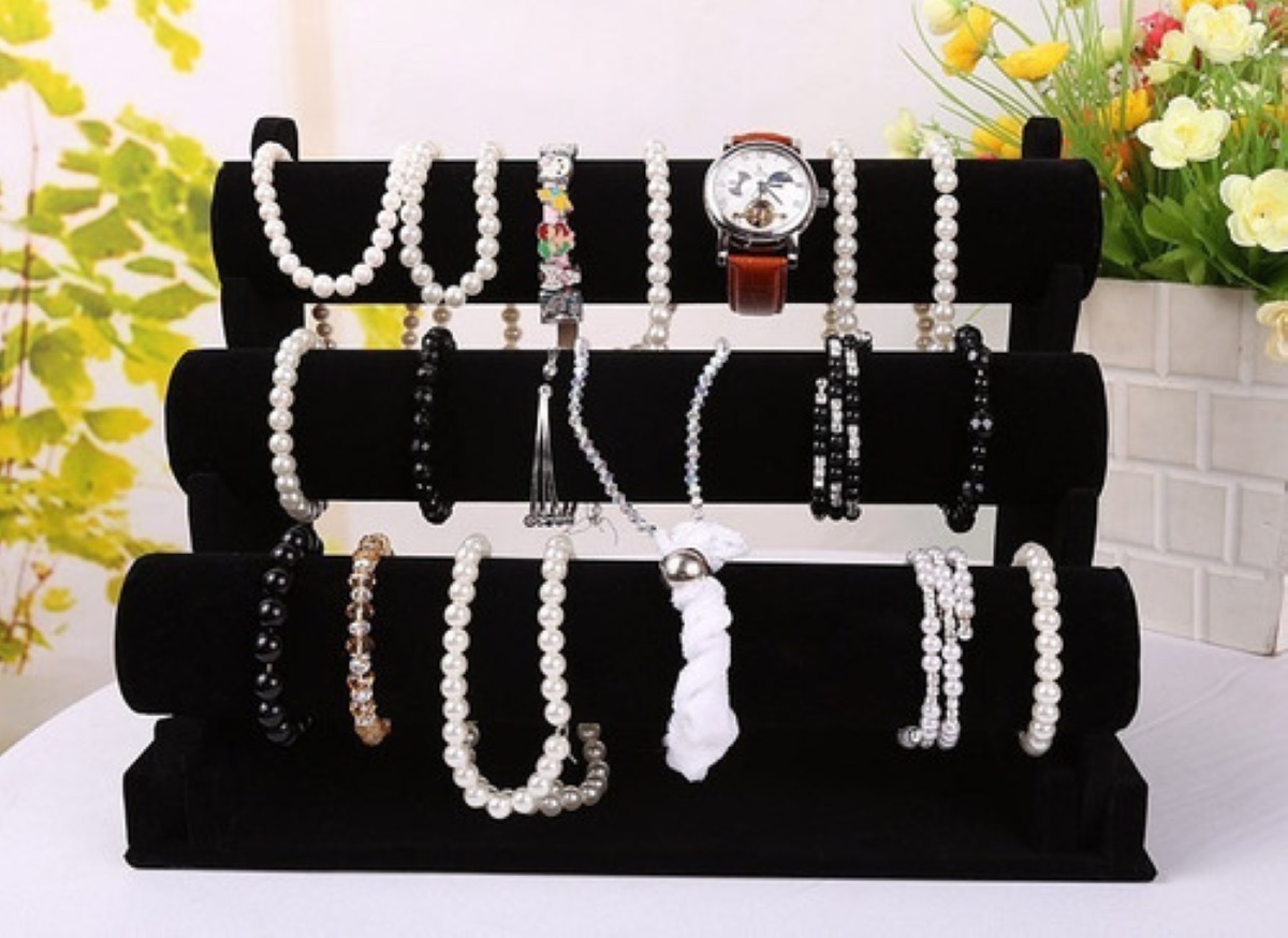 Exhibidor Porta Pulseras y joyeríacon porta Reloj Con 3 Niveles Negro