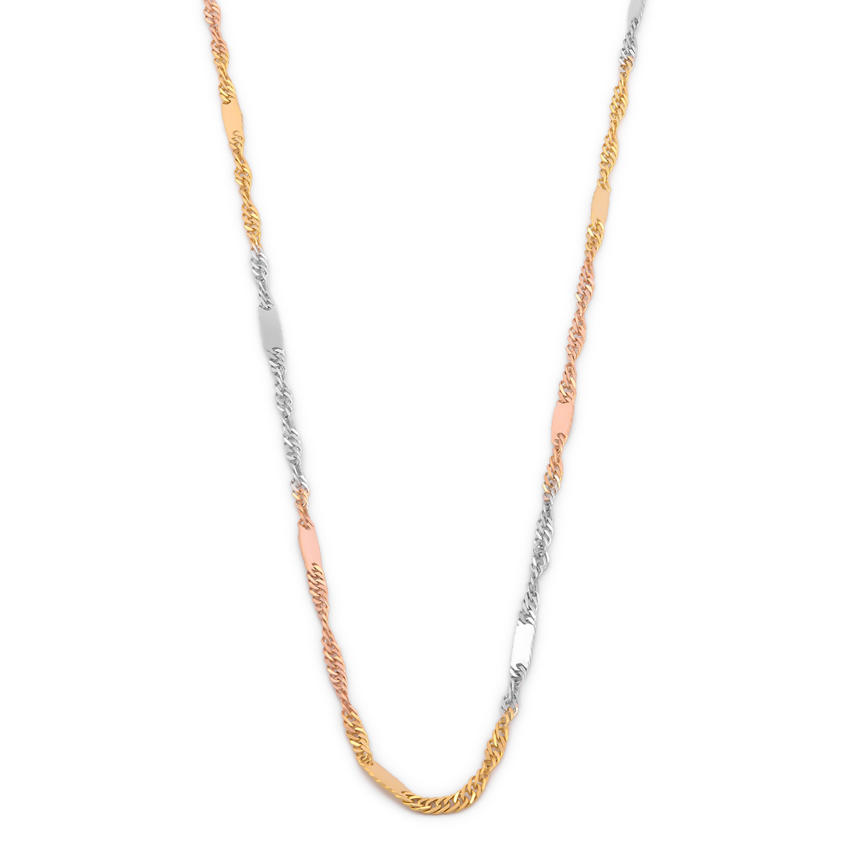 Cadena Estilo Singapur Con Barrita 3 Oros Sólido 10k 50 cm 