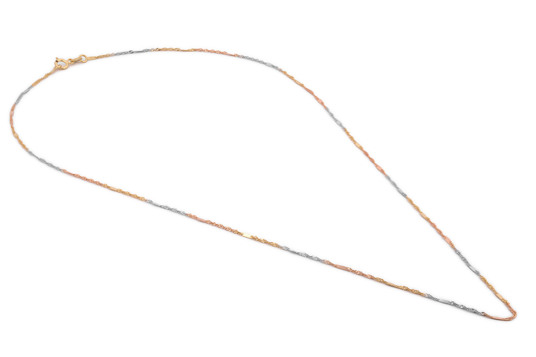 Cadena Estilo Singapur Con Barrita 3 Oros Sólido 10k 50 cm 
