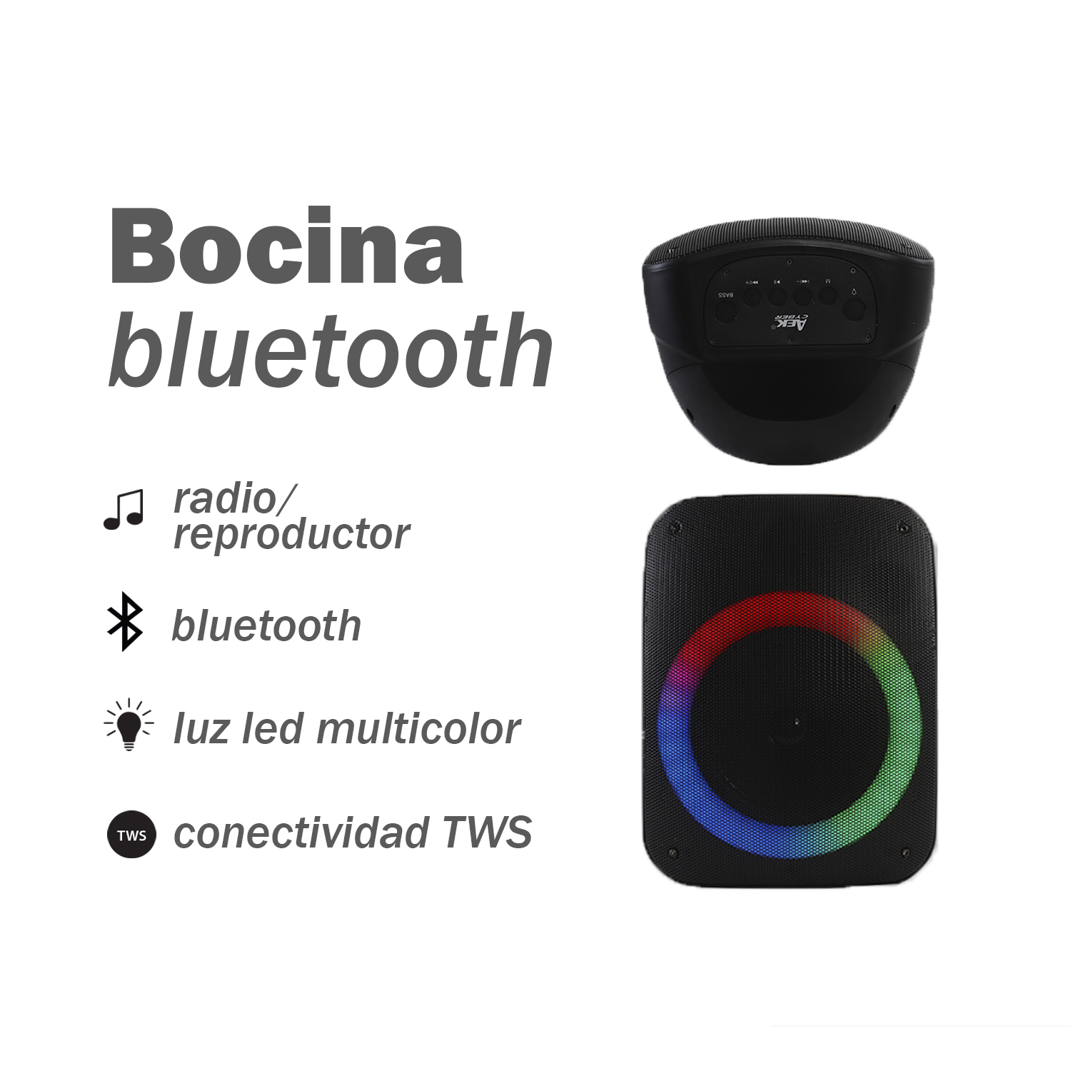 Bocina Bluetooth Portátil de 6" AEK Cyber S-10603b