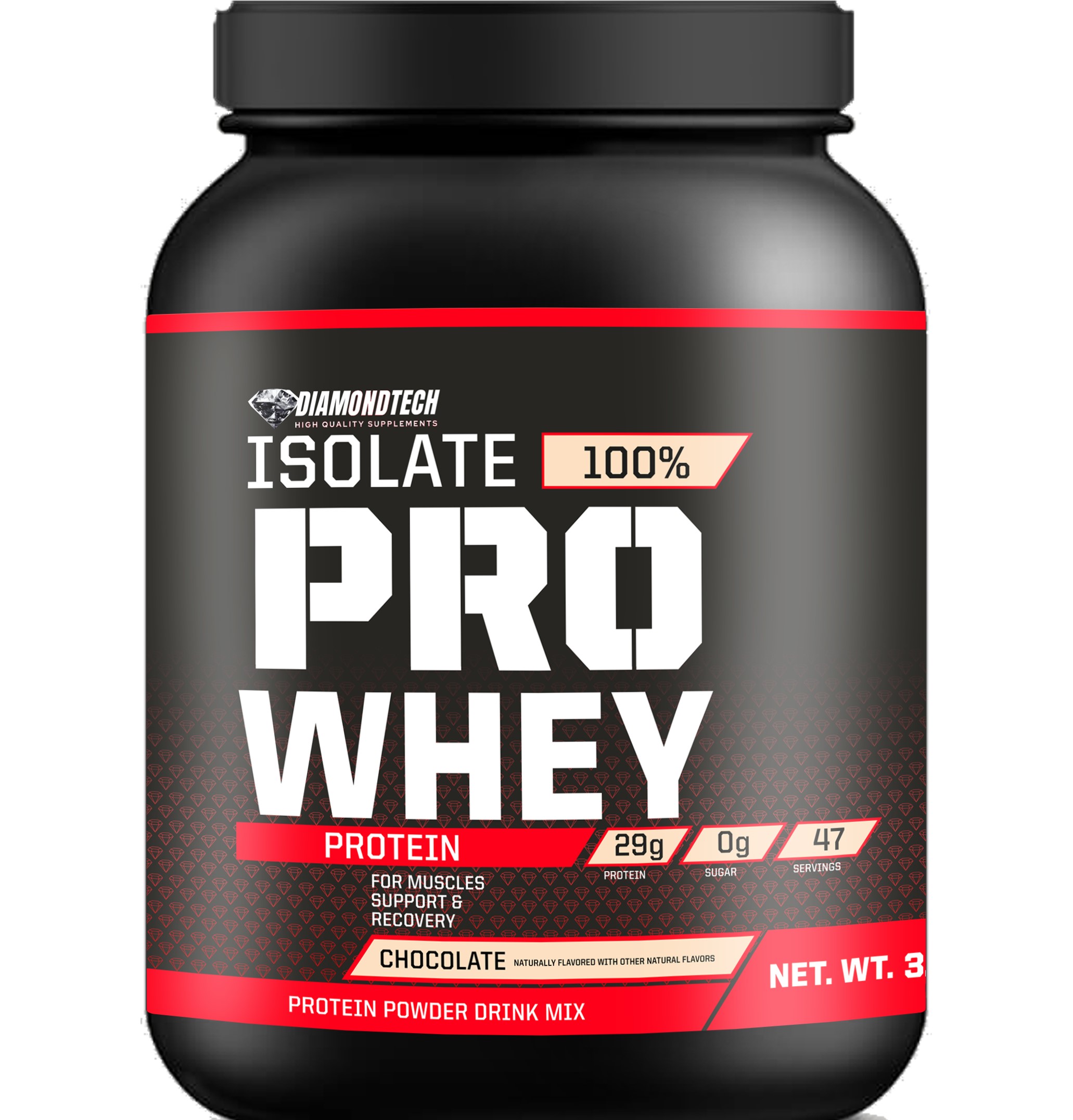 Proteína Pro Whey Isolate 3lbs (1.5kgs) 47 servicios Diamondtech CHOCOLATE