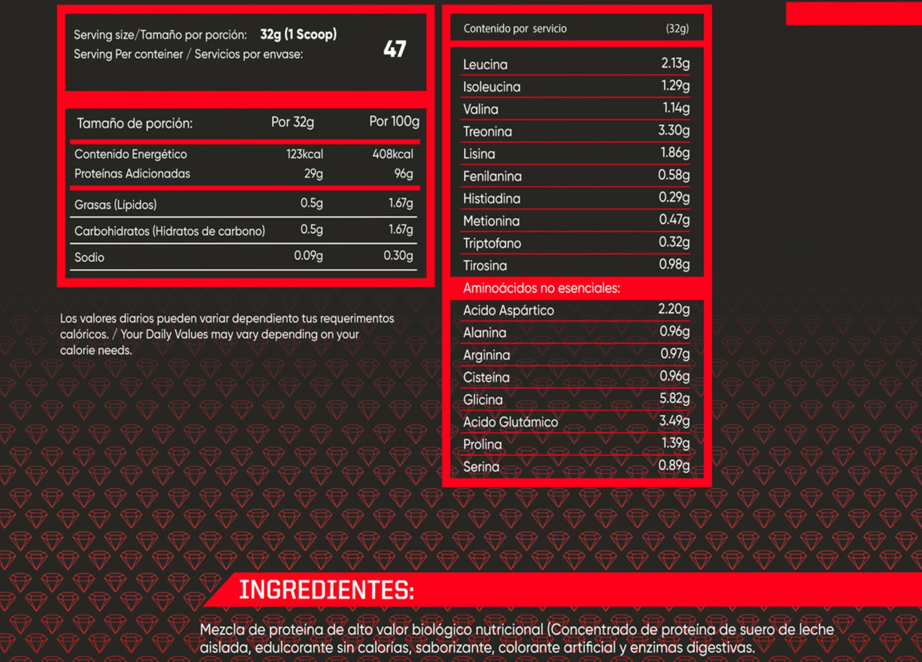 Proteína Pro Whey Isolate 3lbs (1.5kgs) 47 servicios Diamondtech CHOCOLATE