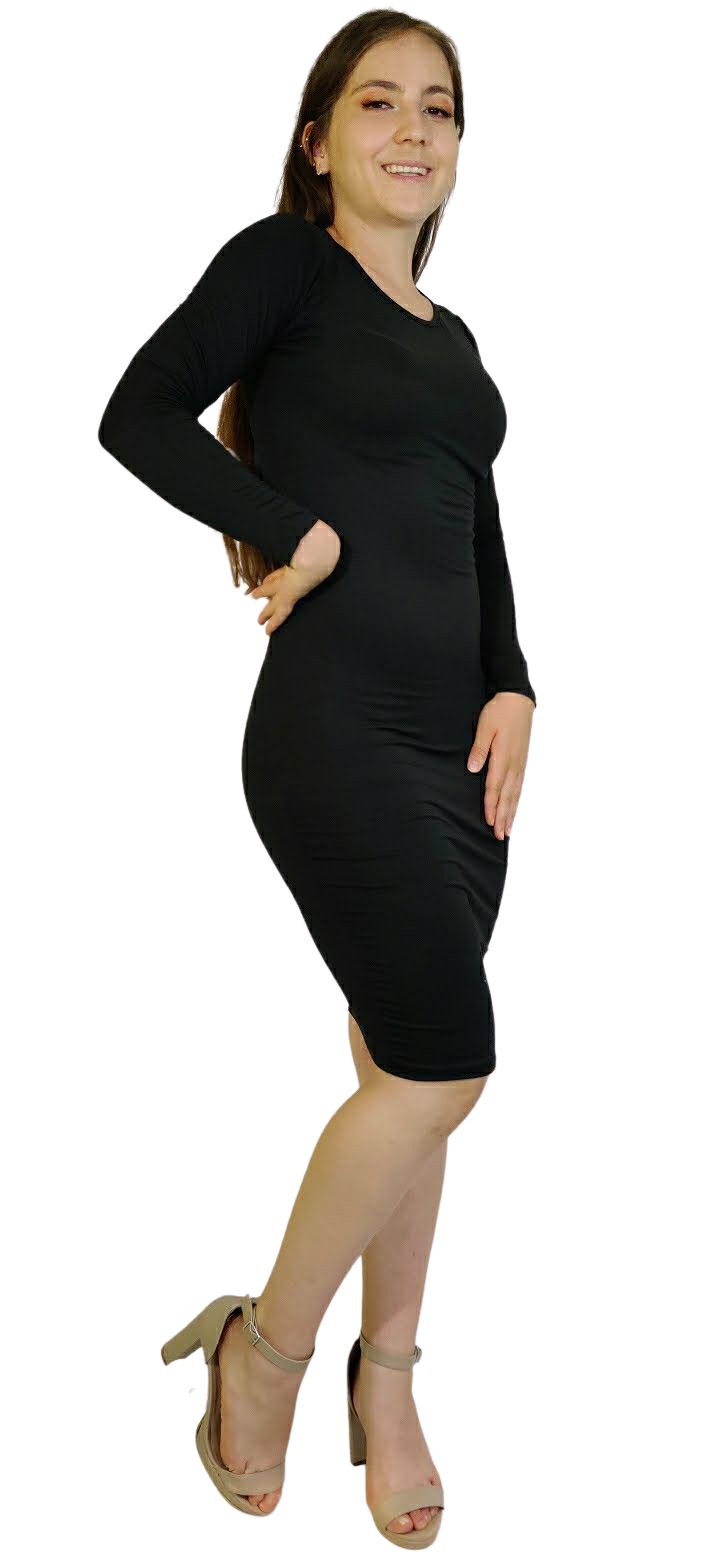 Vestido Londres manga larga corte lapiz ajustado curvy largo