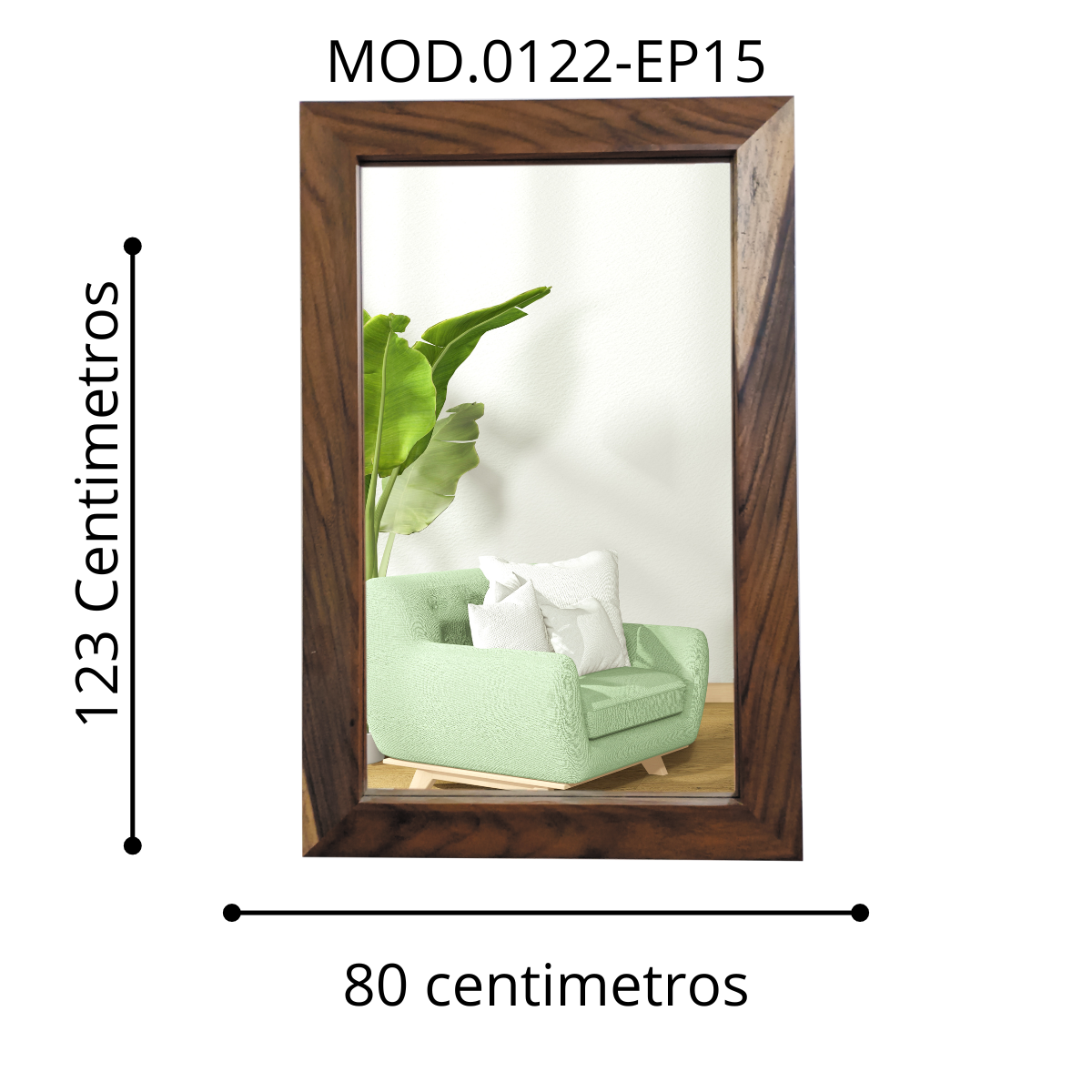 Espejo decorativo rectangular para pared elaborado en madera de parota natural