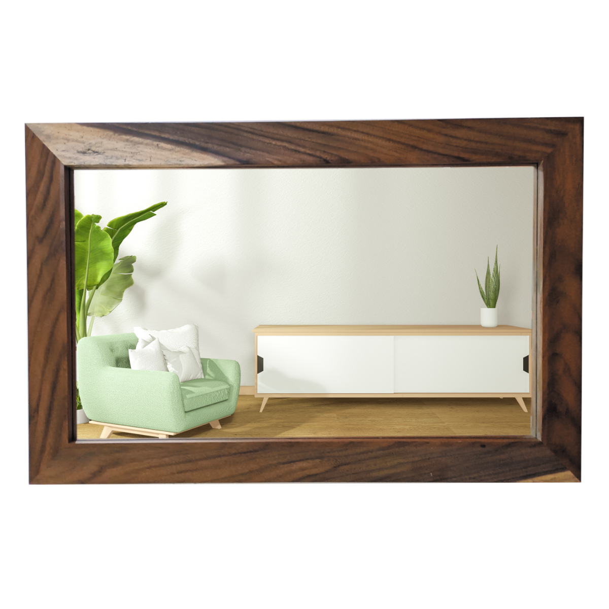 Espejo decorativo rectangular para pared elaborado en madera de parota natural