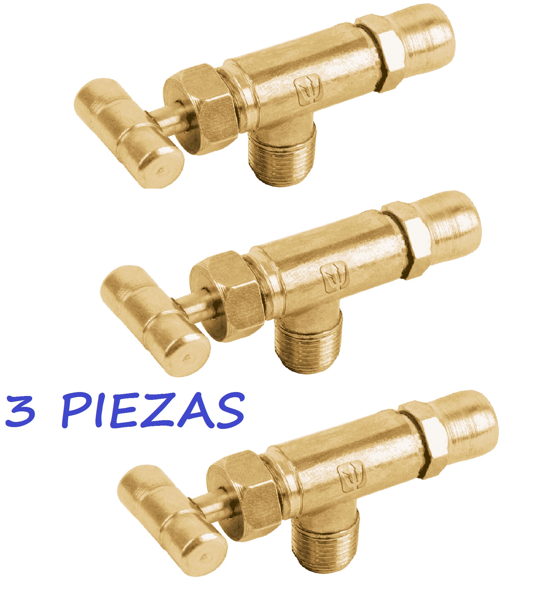 Llaves para parrillas quemadores válvula con volante baja/alta presión 3 piezas.