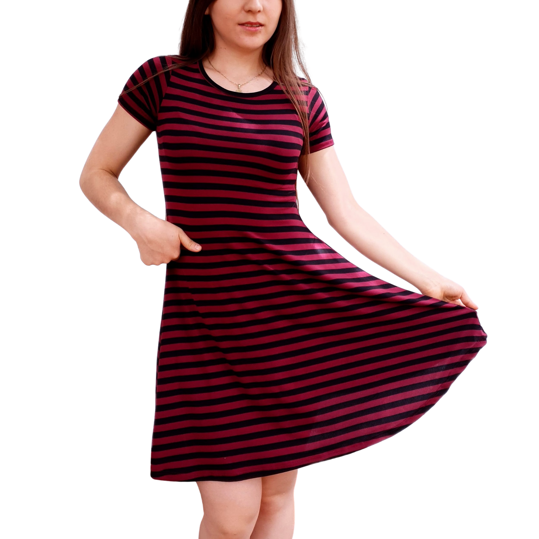 Vestido corte A lineas negras guesas estampado campana holgado curvy