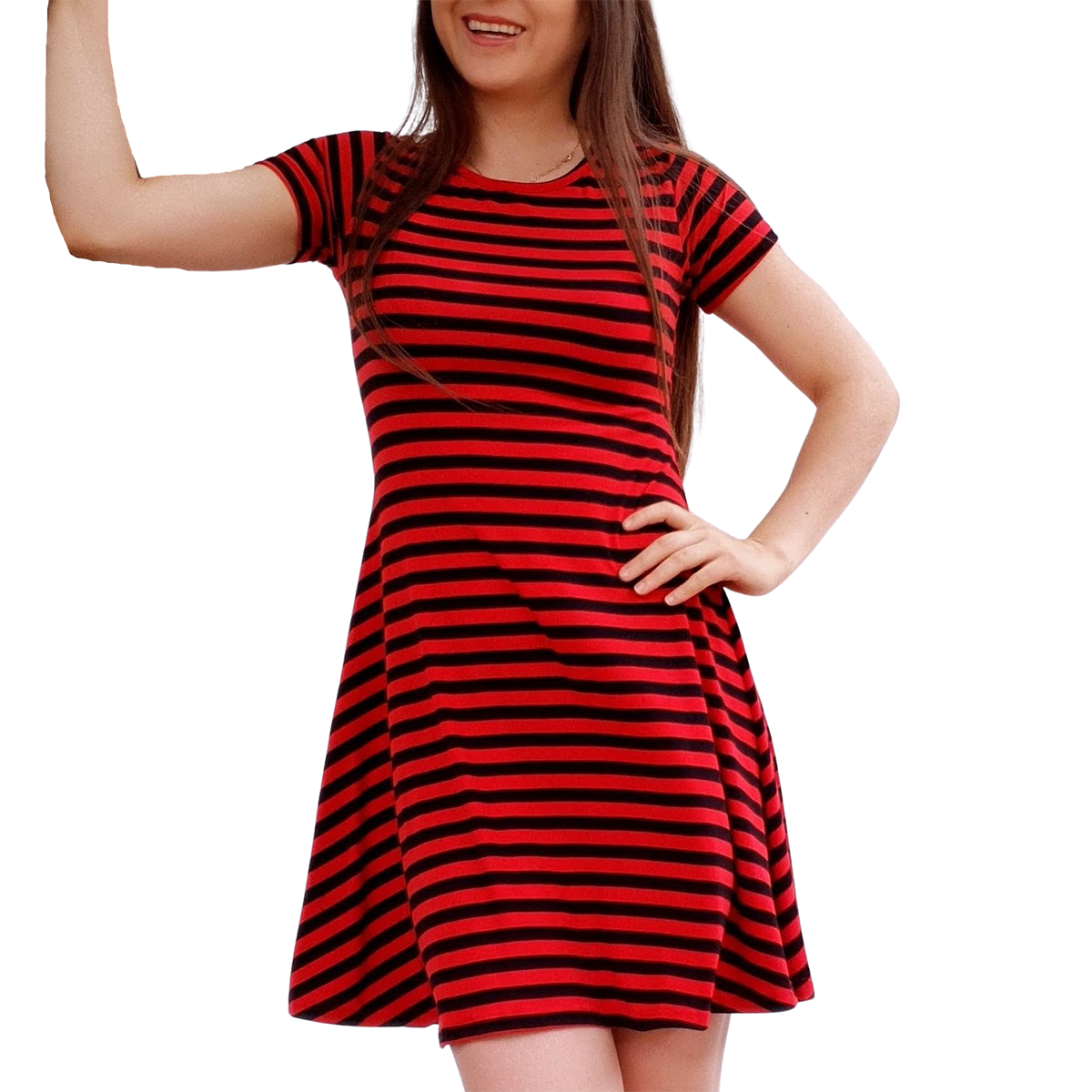 Vestido corte A lineas negras guesas estampado campana holgado curvy