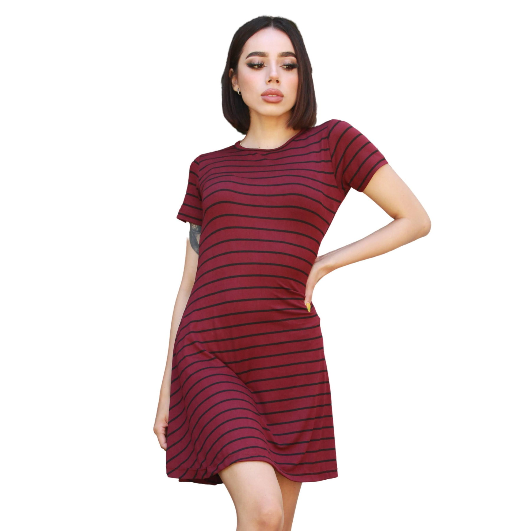 Vestido corte A lineas negras delgadas estampado campana holgado curvy