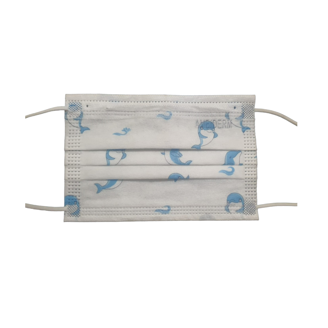 Cubrebocas infantil tricapa estampado delfín, Ambiderm c/50