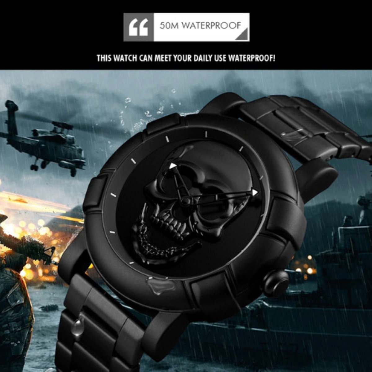 Reloj Analogo Diseño De Calavera Color Negro