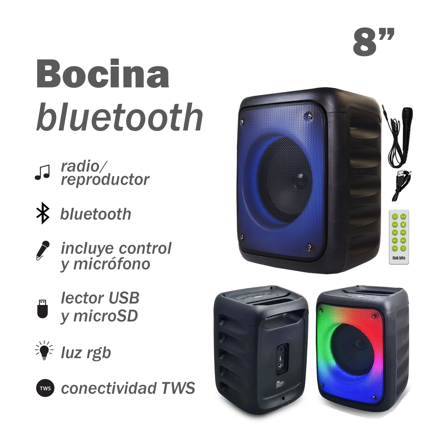 Bocina Bluetooth Portátil de 8" AEK Cyber S-10817