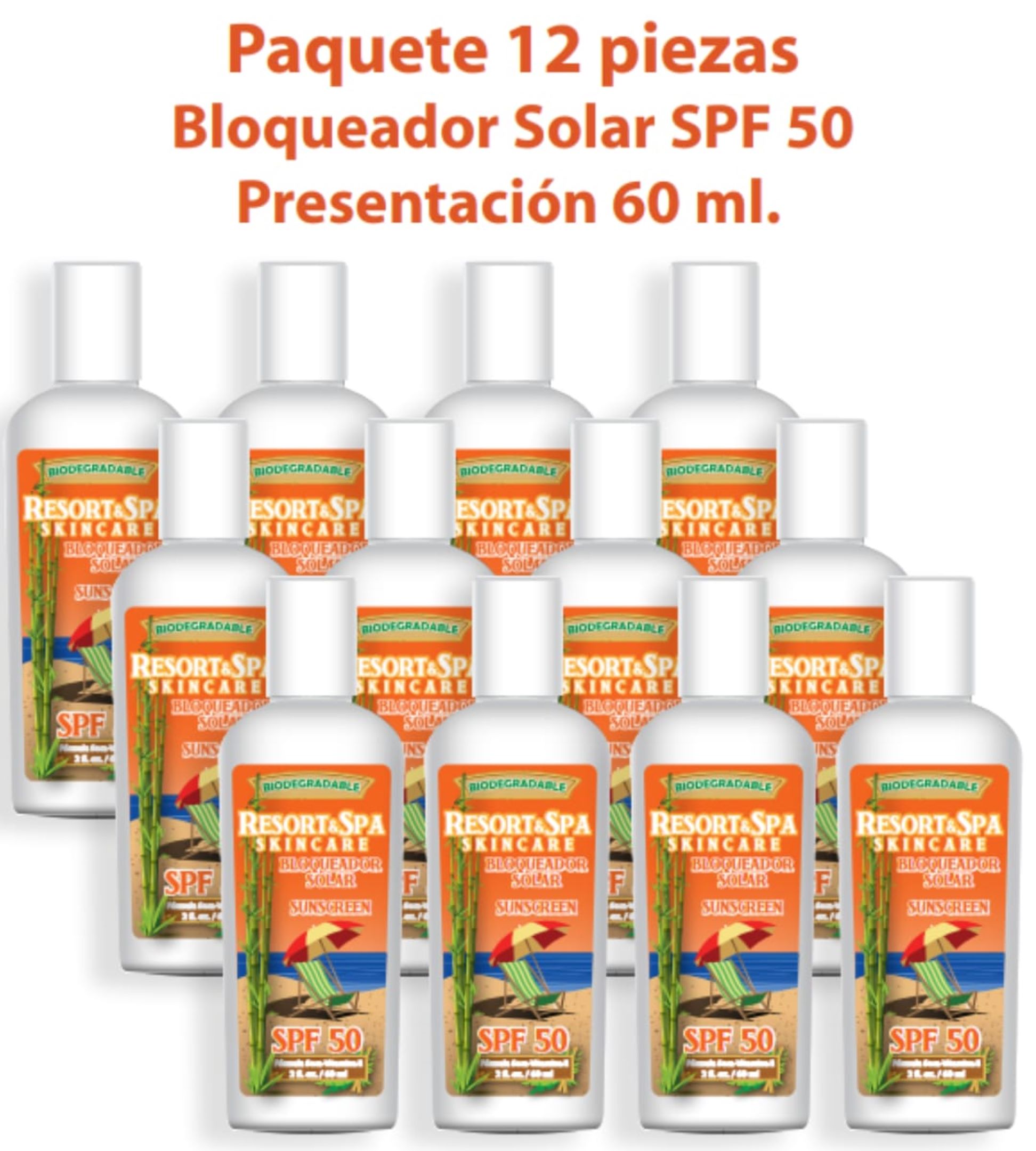 12 Piezas, Bloqueador Solar SPF 50 250 ml Biodegradable, Organico y Natural