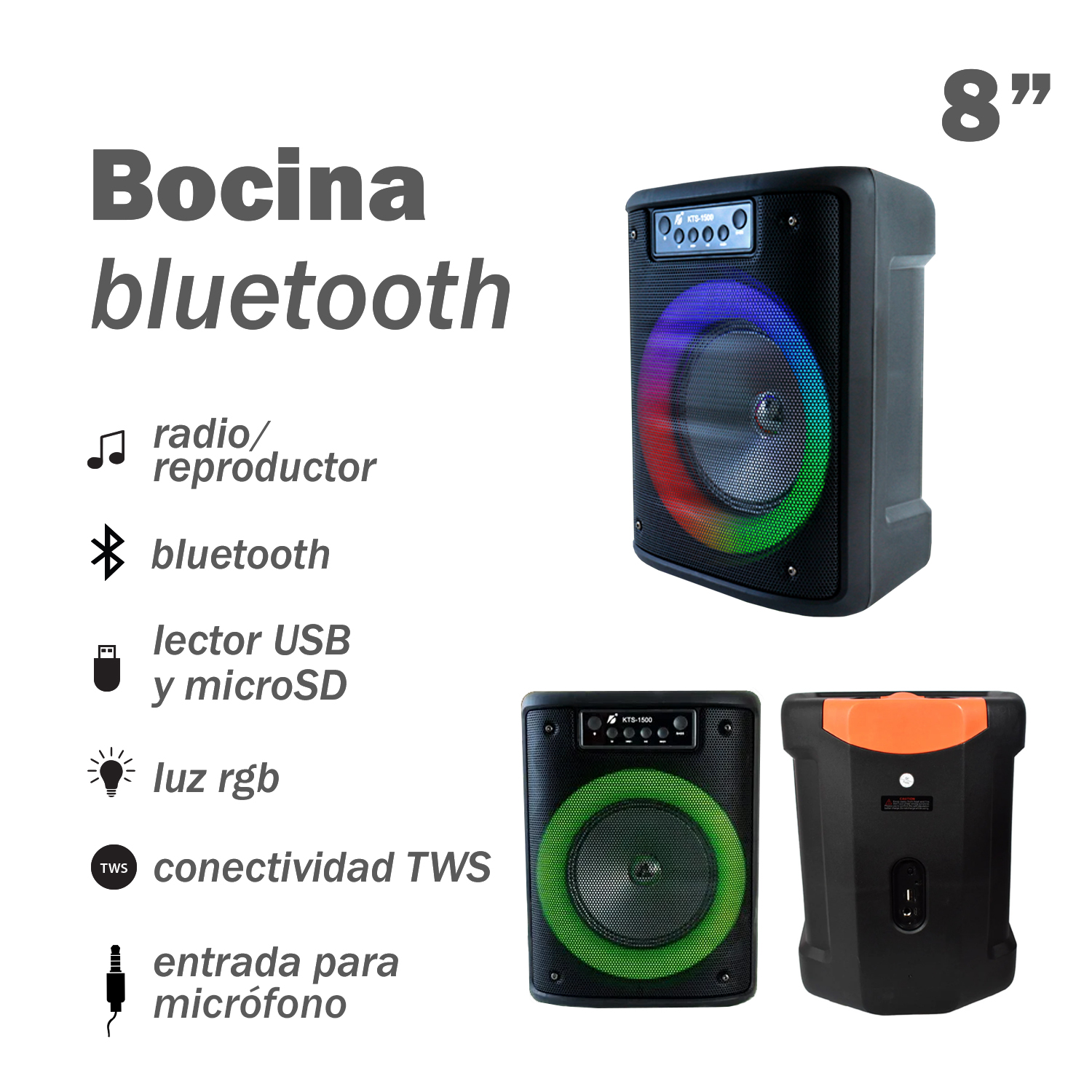 Bocina Bluetooth Portátil de 8" Link Bits KTS-1500