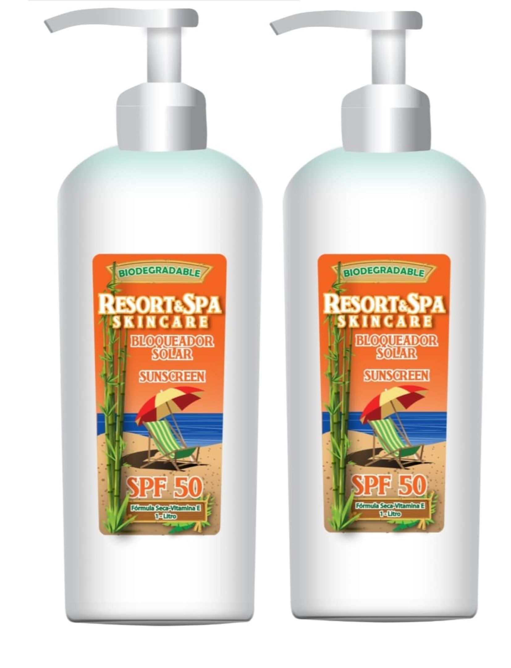 2 Piezas Bloqueador Solar SPF 50 Biodegradable, Organico y Natual 1 litro