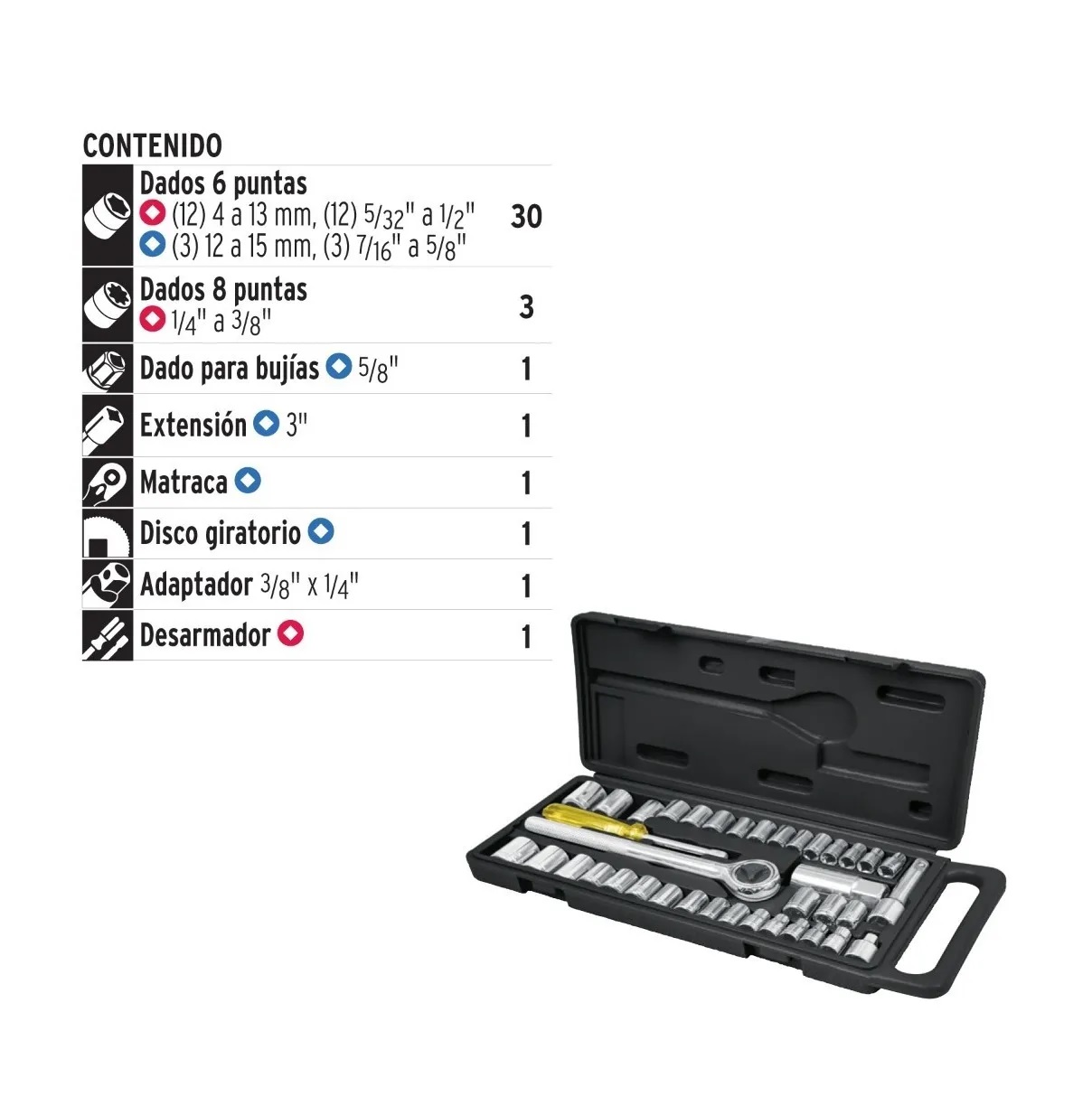 Juego De Dados Con Matraca 40 Piezas Estuche Negro