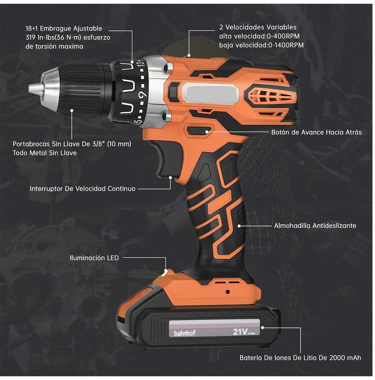 Taladro Inalámbrico Impacto Rotomartillo  2batería 21v