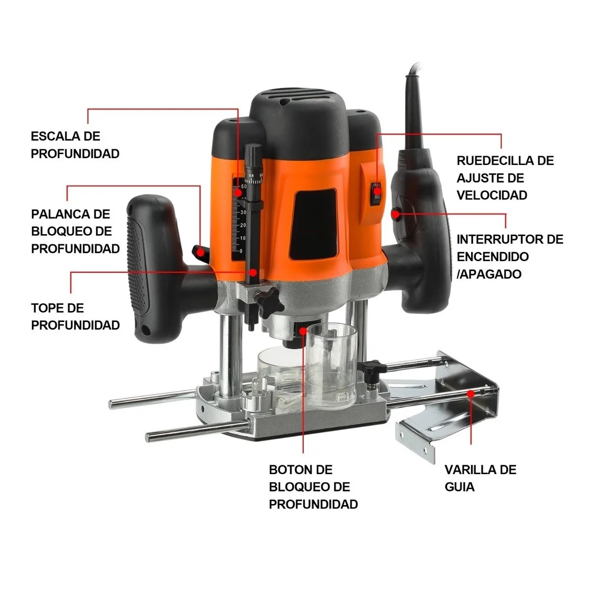 Router 1200w 110v Con 12 Accesorios Naranja