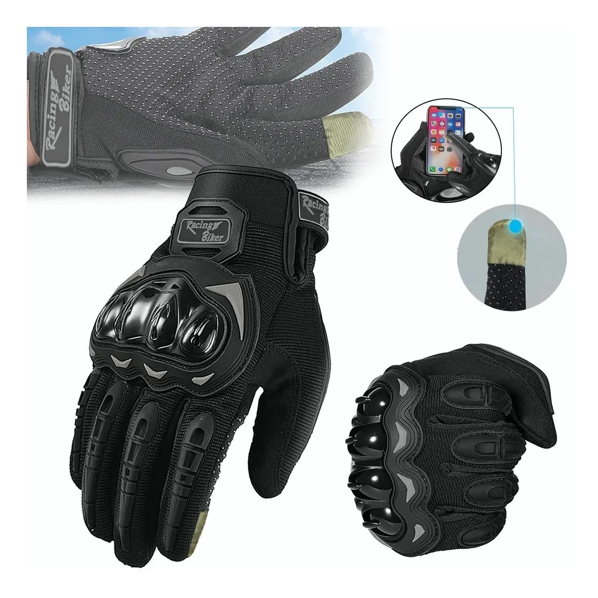 Guantes Protección Para Moto Pantalla Táctil Antideslizante M Negro