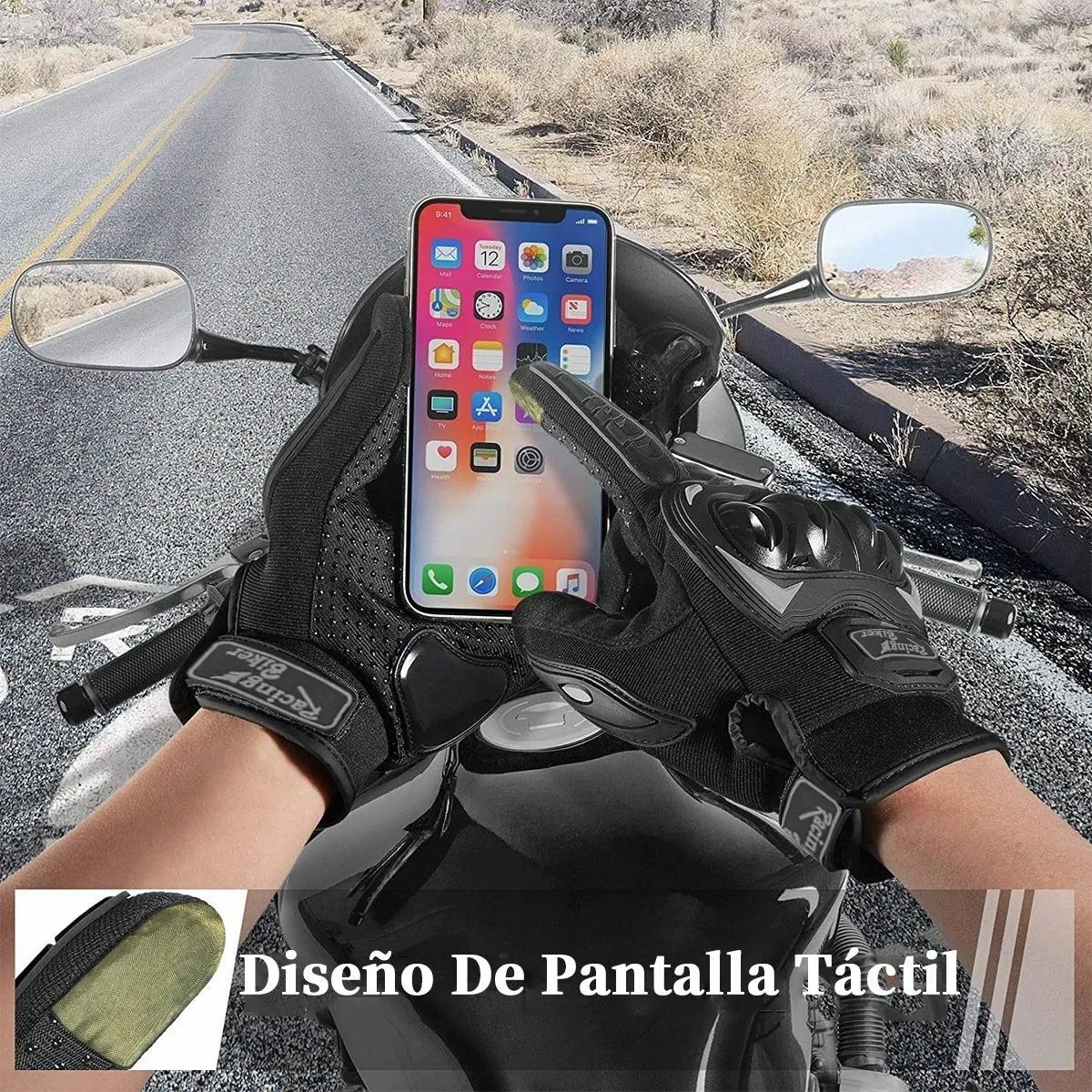 Guantes Protección Para Moto Pantalla Táctil Antideslizante M Negro